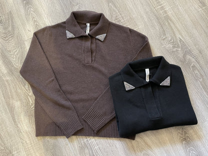 Tensione In - Maglione con colletto e applicazioni gioiello - Giugioshop